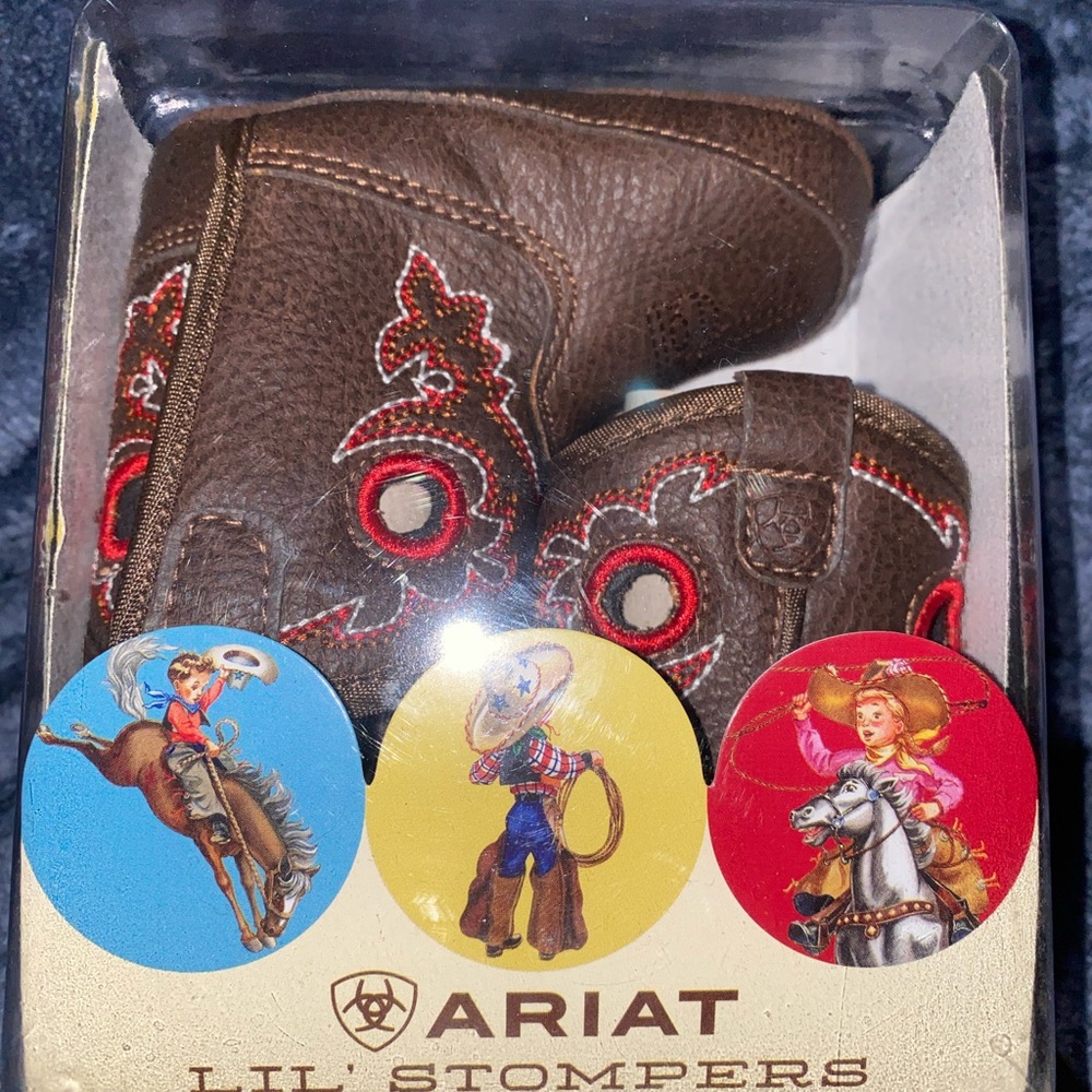 Ariat Lil' Stompers Brown Boots with Red and Cream Embroidery